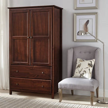 Load image into Gallery viewer, Solid Wood Bedroom Armoire Wardrobe Cabinet with Hanging Bar in Cherry Finish