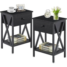 Load image into Gallery viewer, Set of 2 - Rustic 1 Drawer Black Nightstand with X-Shaped Sides