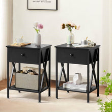 Load image into Gallery viewer, Set of 2 - Rustic 1 Drawer Black Nightstand with X-Shaped Sides