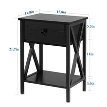 Load image into Gallery viewer, Set of 2 - Rustic 1 Drawer Black Nightstand with X-Shaped Sides