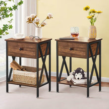 Load image into Gallery viewer, Set of 2 - Rustic 1 Drawer Nightstand in Brown and Black Wood Finish