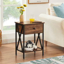 Load image into Gallery viewer, Set of 2 - Rustic 1 Drawer Nightstand in Brown and Black Wood Finish