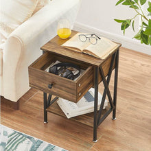Load image into Gallery viewer, Set of 2 - Rustic 1 Drawer Nightstand in Brown and Black Wood Finish