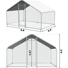 Load image into Gallery viewer, 9.8 Ft x 6.5 Ft. Large Metal Outdoor Walk-in Chicken Coop with Waterproof Cover
