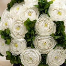 Load image into Gallery viewer, Classic Black Box | White Persian Buttercups &amp; Green Hydrangeas