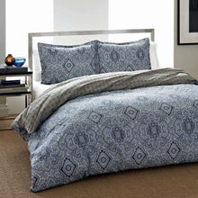 Load image into Gallery viewer, Full / Queen Cotton Comforter Set with Grey Blue Damask Pattern