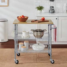 Load image into Gallery viewer, Kitchen Island Cart with Wood Top and 2 Bottom Storage Shelves on Wheels