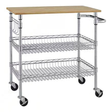 Load image into Gallery viewer, Kitchen Island Cart with Wood Top and 2 Bottom Storage Shelves on Wheels