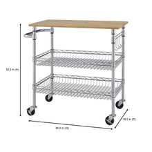 Load image into Gallery viewer, Kitchen Island Cart with Wood Top and 2 Bottom Storage Shelves on Wheels