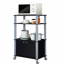 Load image into Gallery viewer, Modern 3-Shelf Kitchen Baker’s Rack Cart on Wheels in Black Wood Finish