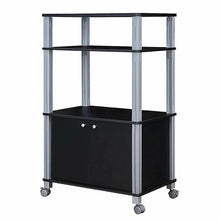 Load image into Gallery viewer, Modern 3-Shelf Kitchen Baker’s Rack Cart on Wheels in Black Wood Finish