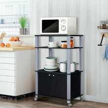Load image into Gallery viewer, Modern 3-Shelf Kitchen Baker’s Rack Cart on Wheels in Black Wood Finish