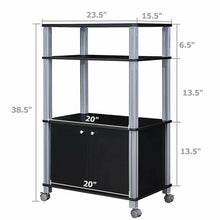 Load image into Gallery viewer, Modern 3-Shelf Kitchen Baker’s Rack Cart on Wheels in Black Wood Finish