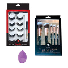 Load image into Gallery viewer, Pursonic Glam Essentials Bundle: 3D Faux Mink Lashes, Makeup Sponge &amp; Brush Set