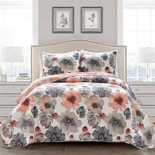 Load image into Gallery viewer, Full/Queen Coral Grey Flowers Lightweight Polyester Microfiber Quilt Set