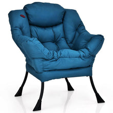 Load image into Gallery viewer, Modern Cushioned Accent Chair with Side Pocket in Navy Blue Upholstered Fabric
