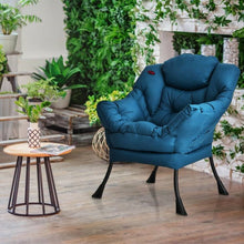 Load image into Gallery viewer, Modern Cushioned Accent Chair with Side Pocket in Navy Blue Upholstered Fabric