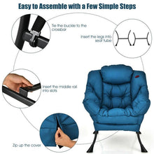 Load image into Gallery viewer, Modern Cushioned Accent Chair with Side Pocket in Navy Blue Upholstered Fabric