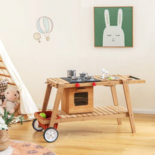 Load image into Gallery viewer, Kids Wooden Play Portable Cook Cart Set Navy/White Sun Proof Umbrella