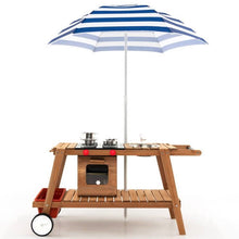 Load image into Gallery viewer, Kids Wooden Play Portable Cook Cart Set Navy/White Sun Proof Umbrella
