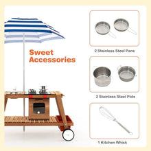 Load image into Gallery viewer, Kids Wooden Play Portable Cook Cart Set Navy/White Sun Proof Umbrella