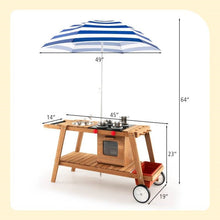 Load image into Gallery viewer, Kids Wooden Play Portable Cook Cart Set Navy/White Sun Proof Umbrella