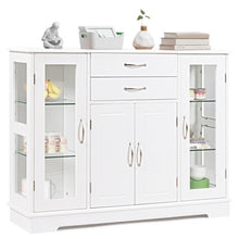 Load image into Gallery viewer, White Wood Buffet Sideboard Cabinet with Glass Display Doors