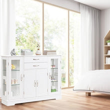 Load image into Gallery viewer, White Wood Buffet Sideboard Cabinet with Glass Display Doors