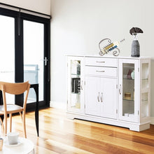 Load image into Gallery viewer, White Wood Buffet Sideboard Cabinet with Glass Display Doors
