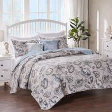 Load image into Gallery viewer, King/CAL King 3 Piece Microfiber Beach Shells Coastal Reversible Quilt Set