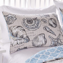 Load image into Gallery viewer, King/CAL King 3 Piece Microfiber Beach Shells Coastal Reversible Quilt Set
