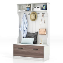 Load image into Gallery viewer, Entryway Bench Coat Rack Shoe Storage Cabinet in White Oak Wood Finish