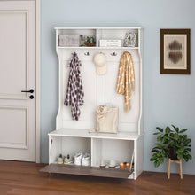 Load image into Gallery viewer, Entryway Bench Coat Rack Shoe Storage Cabinet in White Oak Wood Finish