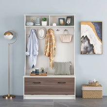 Load image into Gallery viewer, Entryway Bench Coat Rack Shoe Storage Cabinet in White Oak Wood Finish
