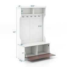 Load image into Gallery viewer, Entryway Bench Coat Rack Shoe Storage Cabinet in White Oak Wood Finish