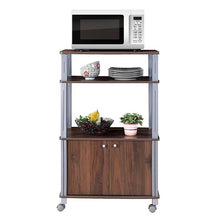 Load image into Gallery viewer, Modern 3-Shelf Kitchen Baker’s Rack Cart on Wheels in Brown Wood Finish