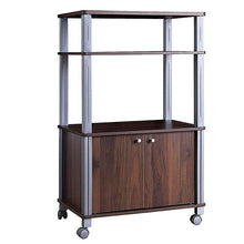 Load image into Gallery viewer, Modern 3-Shelf Kitchen Baker’s Rack Cart on Wheels in Brown Wood Finish