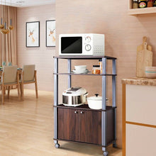 Load image into Gallery viewer, Modern 3-Shelf Kitchen Baker’s Rack Cart on Wheels in Brown Wood Finish