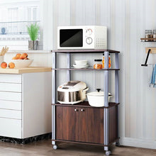 Load image into Gallery viewer, Modern 3-Shelf Kitchen Baker’s Rack Cart on Wheels in Brown Wood Finish