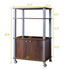 Load image into Gallery viewer, Modern 3-Shelf Kitchen Baker’s Rack Cart on Wheels in Brown Wood Finish