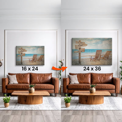 Upgrade Your 24x16 Inches 'Beach Couple Names' Canvas To 36x24 Inches