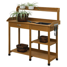 Load image into Gallery viewer, Modern Garden Potting Bench Table with Sink Storage Shelves &amp; Drawer
