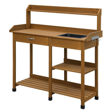 Load image into Gallery viewer, Modern Garden Potting Bench Table with Sink Storage Shelves &amp; Drawer
