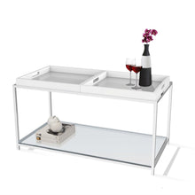 Load image into Gallery viewer, Modern Chrome Metal Coffee Table with 2 White Removable Trays