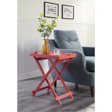 Load image into Gallery viewer, Folding TV Tray Bedside Table in Coral Red Pink Orange Wood Finish