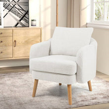 Load image into Gallery viewer, Modern White Sherpa Upholstered Accent Chair with Wooden Legs