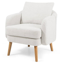 Load image into Gallery viewer, Modern White Sherpa Upholstered Accent Chair with Wooden Legs