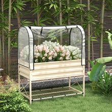 Load image into Gallery viewer, Cream Elevated Metal Raised Garden Bed w/ Greenhouse Cover