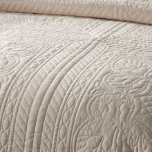 Load image into Gallery viewer, King Size 3 Piece Reversible Scalloped Edges Microfiber Quilt Set in Cream