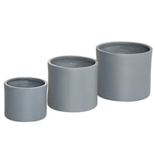 Load image into Gallery viewer, Set of 3 Stackable Round Outdoor Flower Pot Planters with Drainage Holes in Grey